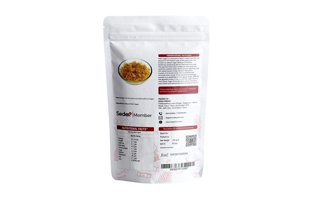 Dega Farms Natural Palm Sugar Premium   Pack  200 grams